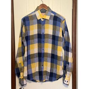 INSERCH Mens Long Sleeve New‎ Multi Color Plaid Shirt 100% LinenSize Large